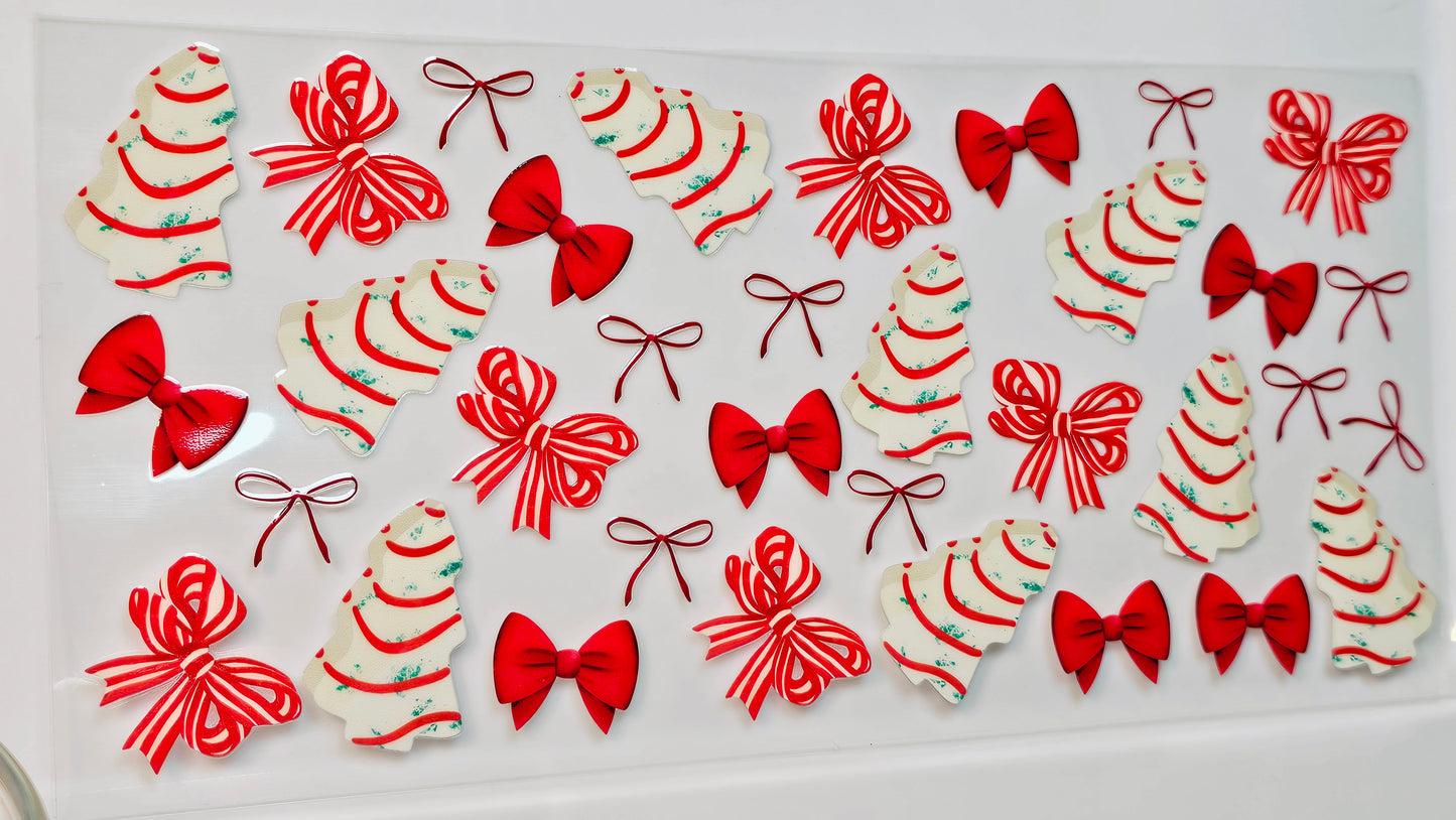 Christmas Tree Lil Debbie Cake Candy Cane Bows UVDTF Wrap 16 oz