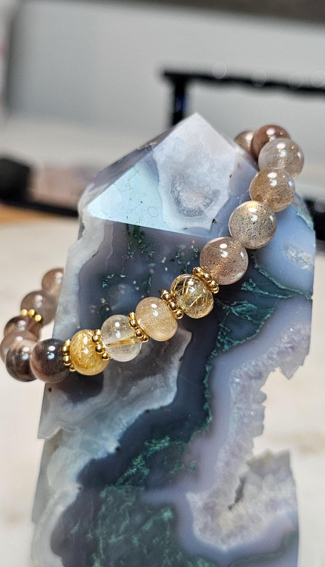 Inner Fire™  | AAA Red Labradorite, Golden Rutile Quartz, Black Moonstone Bracelet | Crystal Jewelry for Confidence, Truth & Personal Power