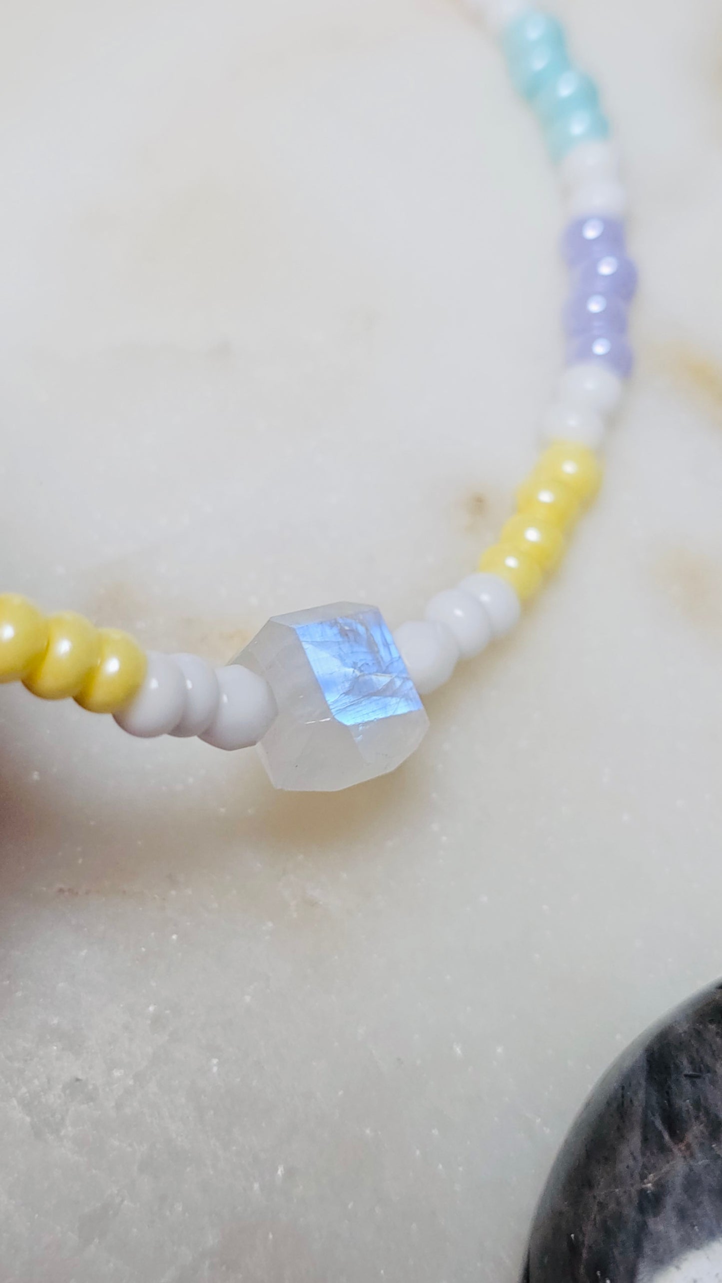 Dainty Moonstone Necklace | Czech Pastel Seed Beads Moonstone | Sacred Feminine | Handmade Gemstone Jewelry | Spiritual Gift for Women