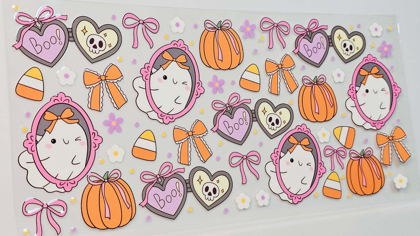 Girly Halloween Ghosties Candy Corn Pumpkins Bows Bats UVDTF Wrap 16 oz