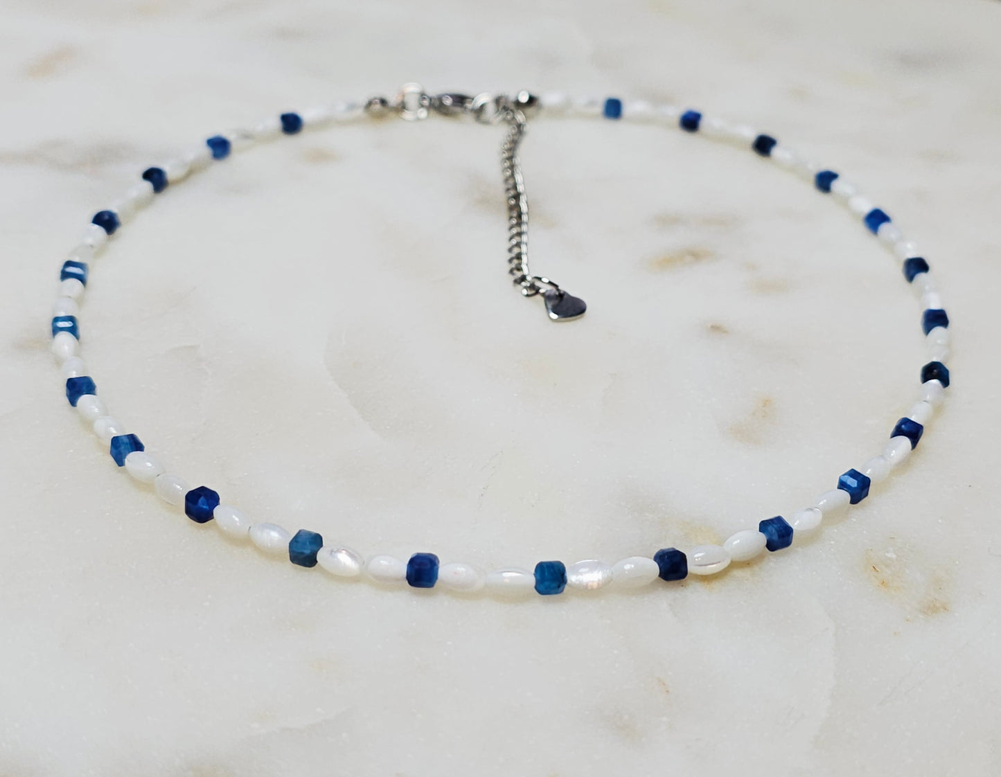Ocean’s Peace™ Kyanite Dainty Pearl Choker Necklace | Truth & Clarity Crystal Jewelry | Crystal Necklace | Gift For Her | Feminine Jewelry