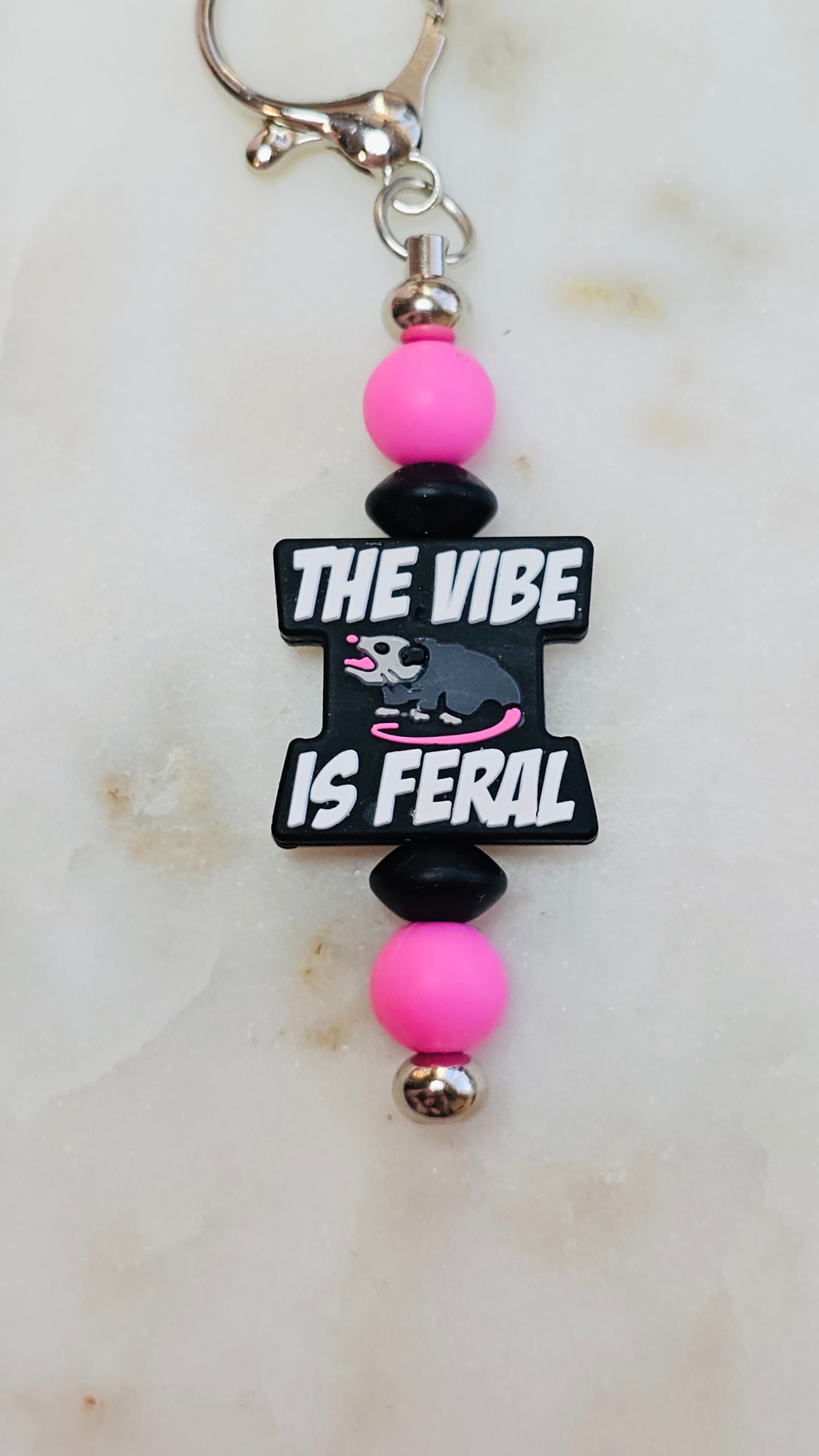 The Vibe Here is Feral Funny Keychain | Beaded Keychain | Sarcastic Gift | Bag Charm | Purse Accessory | Gag Gift for Her