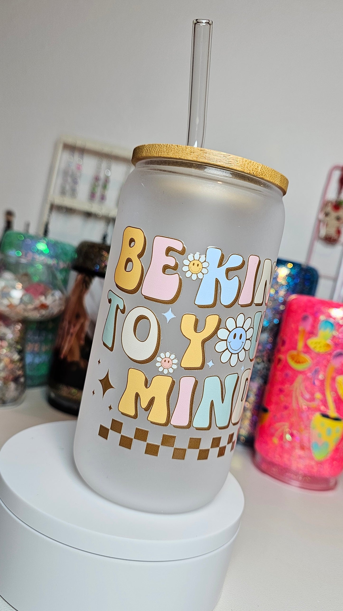 Be Kind to Your Mind Frosted Glass Cup 16 oz
