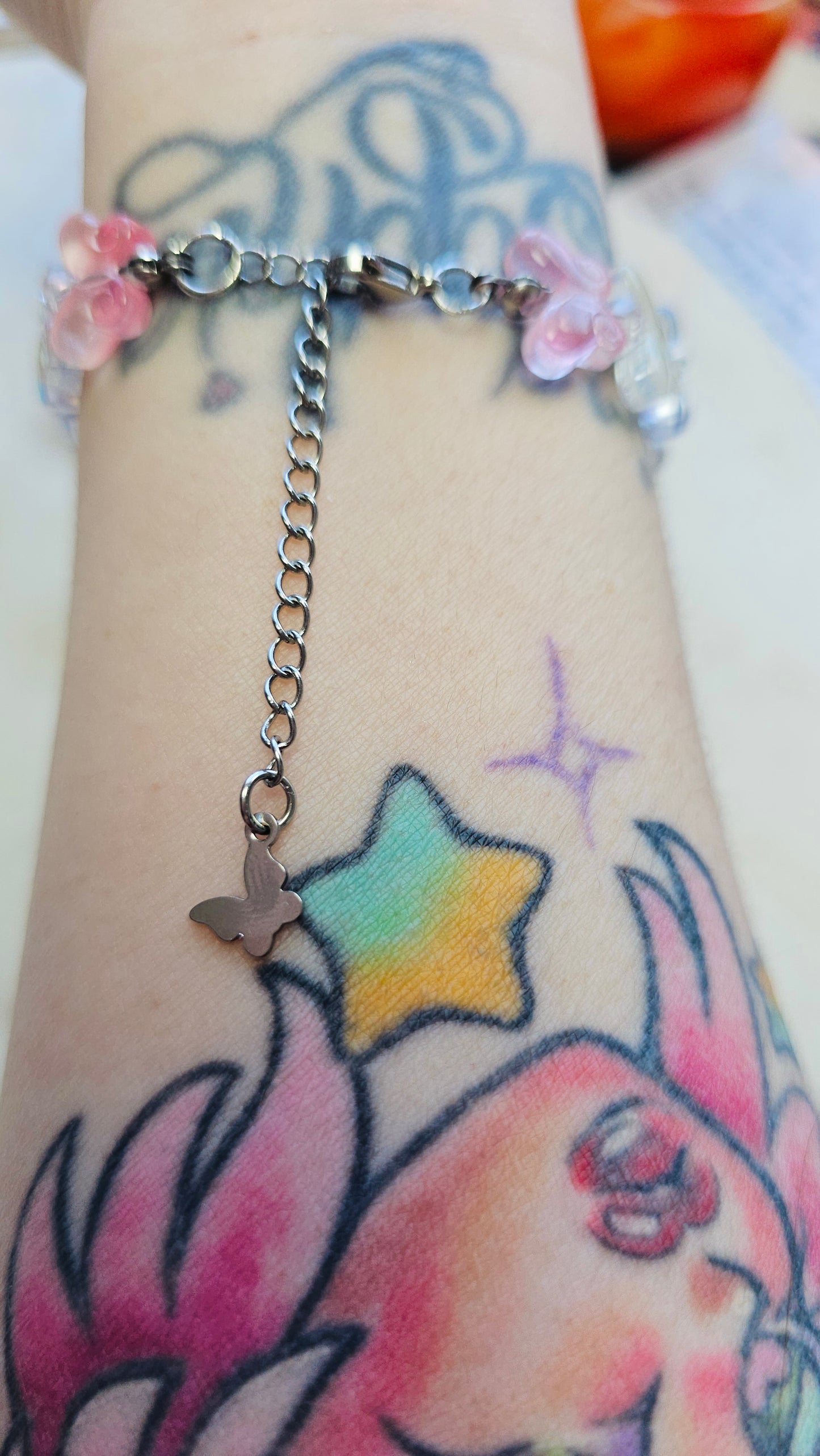 Color Shifting Glass Butterfly Bracelet | Adjustable Bracelet | Heart Jewelry | Raver Bracelet | Girly Bracelet | Fairy Core