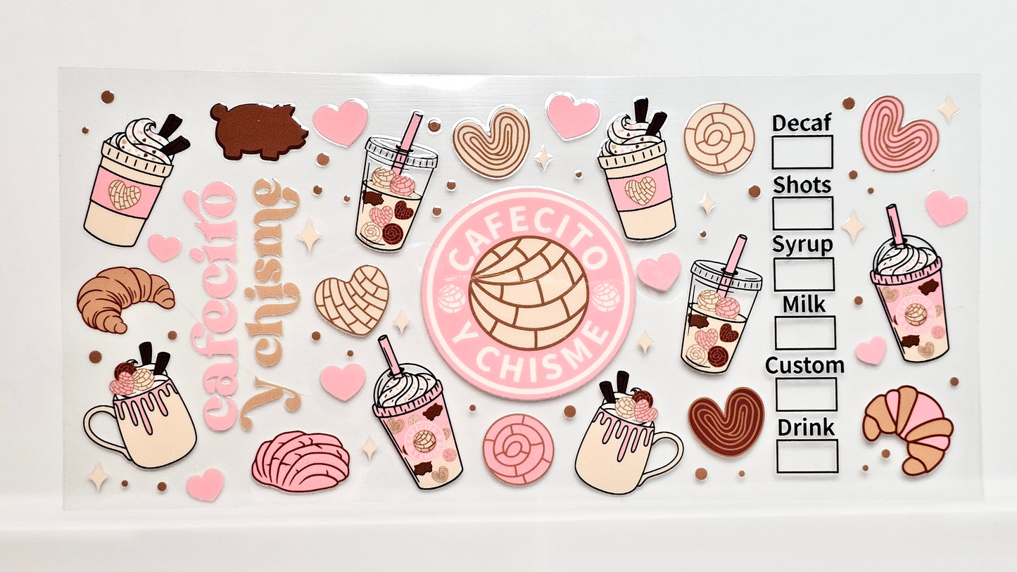 Cafecito y Chisme Bakery Drink UVDTF Wrap 16 oz