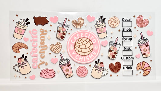 Cafecito y Chisme Bakery Drink UVDTF Wrap 16 oz