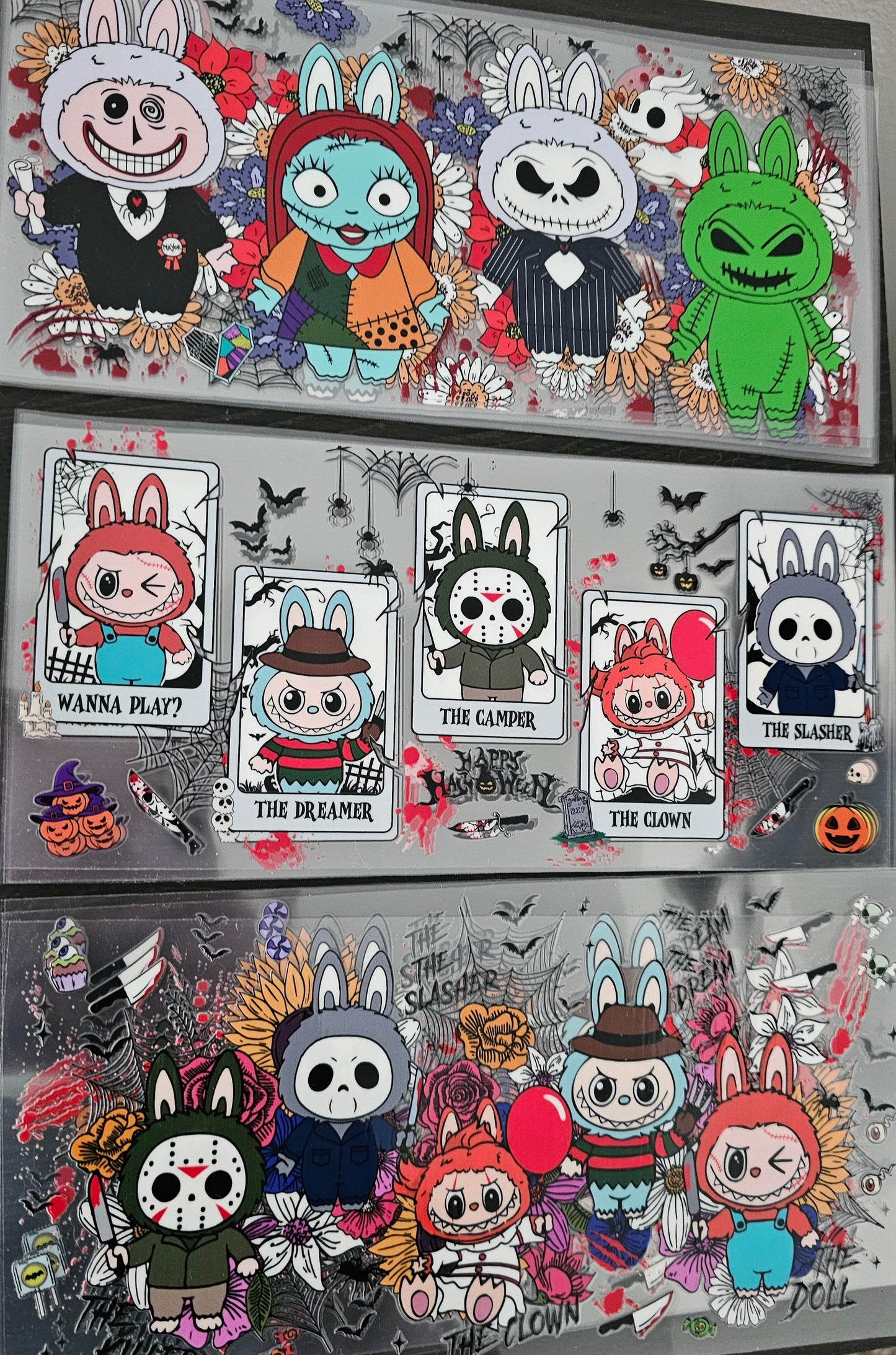 89 Labubu Horror Cup Wraps/ Stitch/ Halloween Tumbler Wrap Bundle/ Creepy 16 oz UVDTF Wraps/ Horror Movie Cup Supplies/ Snow Globe