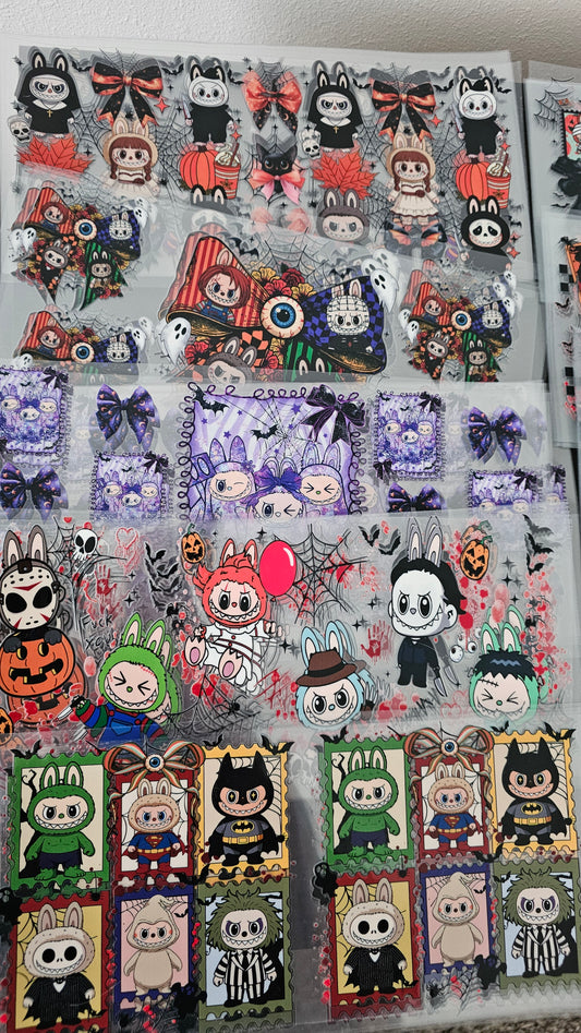 89 Labubu Horror Cup Wraps/ Stitch/ Halloween Tumbler Wrap Bundle/ Creepy 16 oz UVDTF Wraps/ Horror Movie Cup Supplies/ Snow Globe