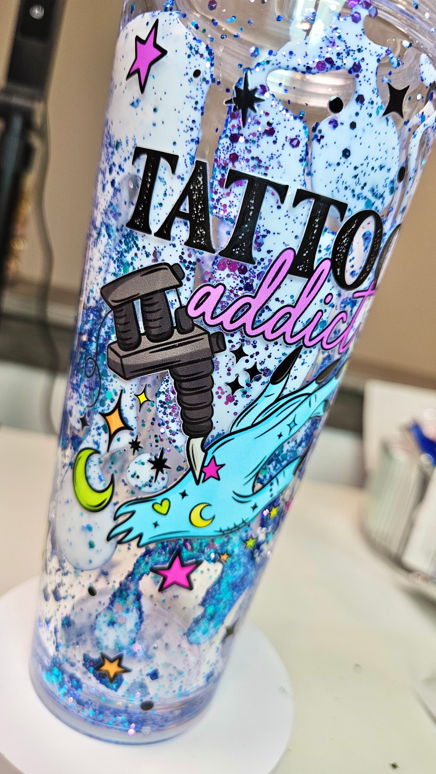 Tattoo Addict Snow Globe Lava Acrylic Tumbler 24 oz
