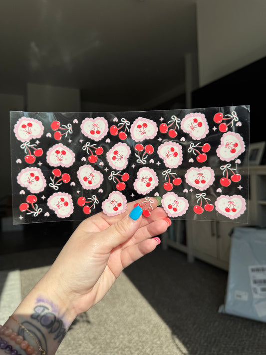 Hearts Cherries and Bows UVDTF Wrap 16 oz 2 Decals