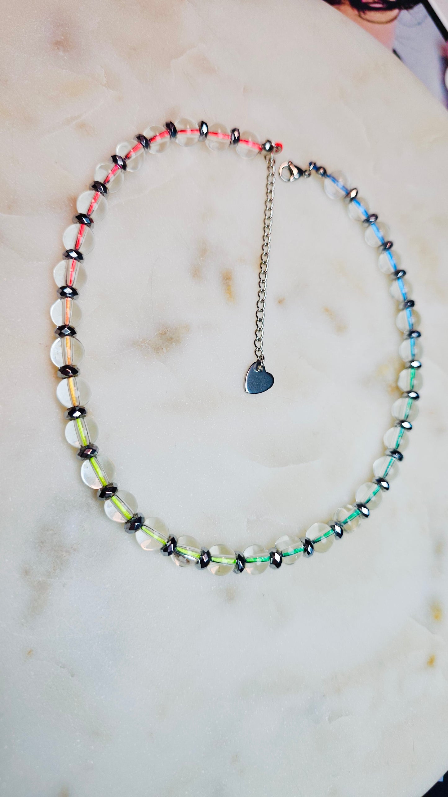 Rainbow Prism Necklace™ | Clear Quartz & Hematite Choker Adjustable | Rainbow Crystal Necklace | Healing Jewelry | Rave Jewelry | Stainless Steel