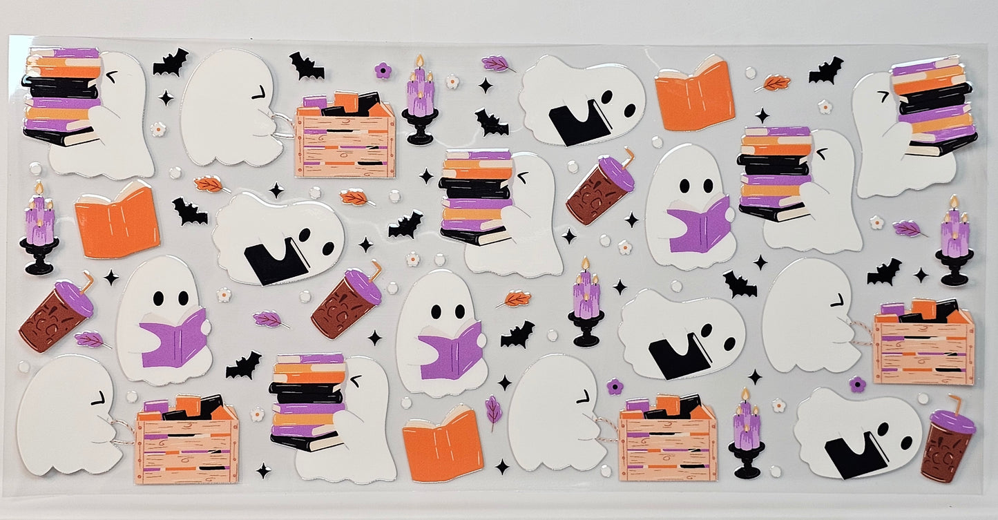 Halloween Ghosties Reading Iced Coffee Bats UVDTF Wrap 16 oz
