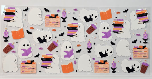 Halloween Ghosties Reading Iced Coffee Bats UVDTF Wrap 16 oz