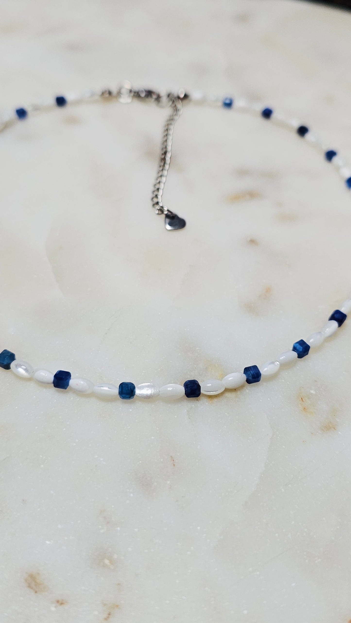 Ocean’s Peace™ Kyanite Dainty Pearl Choker Necklace | Truth & Clarity Crystal Jewelry | Crystal Necklace | Gift For Her | Feminine Jewelry