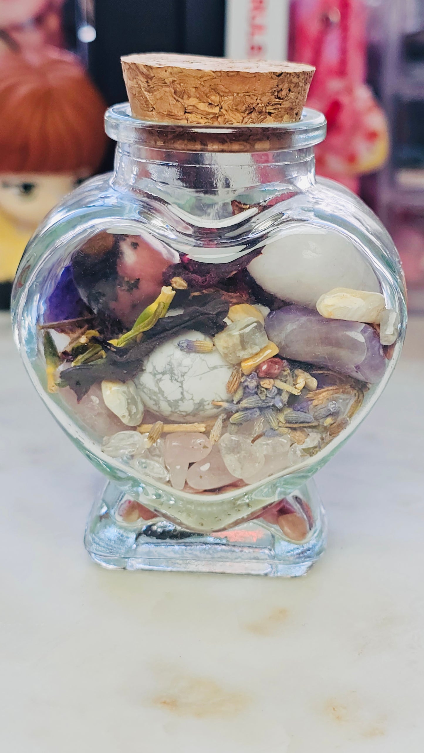 Petals of Healing™ Heart Glass Jar | Premade Self love and Rebirth Healing Jar | Crystal and Herb Healing | Intentional Healing