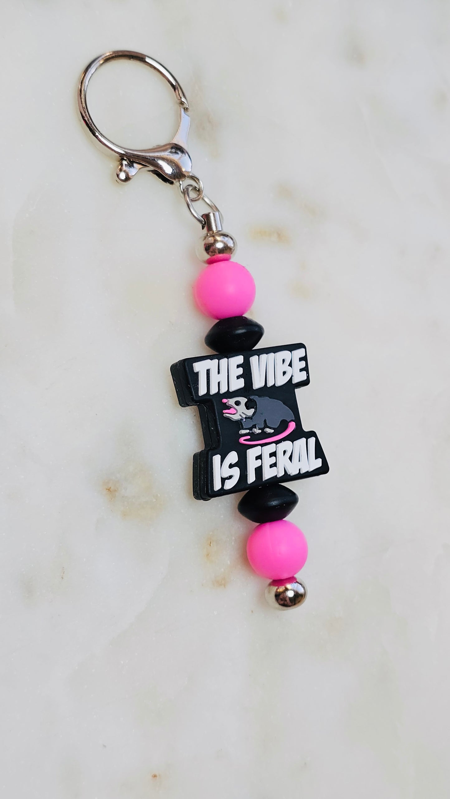 The Vibe Here is Feral Funny Keychain | Beaded Keychain | Sarcastic Gift | Bag Charm | Purse Accessory | Gag Gift for Her