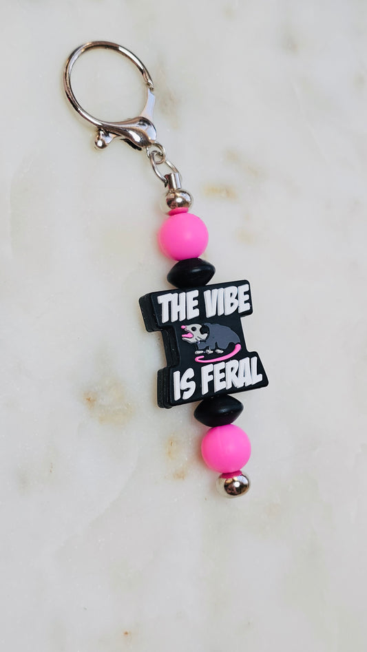 The Vibe Here is Feral Funny Keychain | Beaded Keychain | Sarcastic Gift | Bag Charm | Purse Accessory | Gag Gift for Her