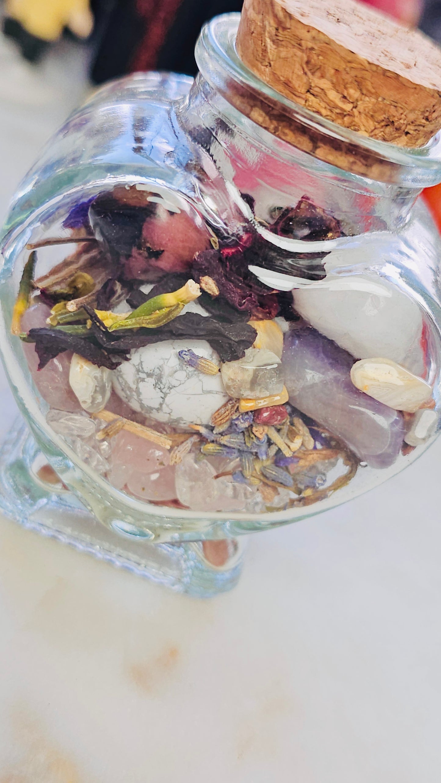 Petals of Healing™ Heart Glass Jar | Premade Self love and Rebirth Healing Jar | Crystal and Herb Healing | Intentional Healing