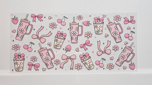 Girly Tumblers Strawberries Bows Cherries Flowers Drink UVDTF Wrap 16 oz