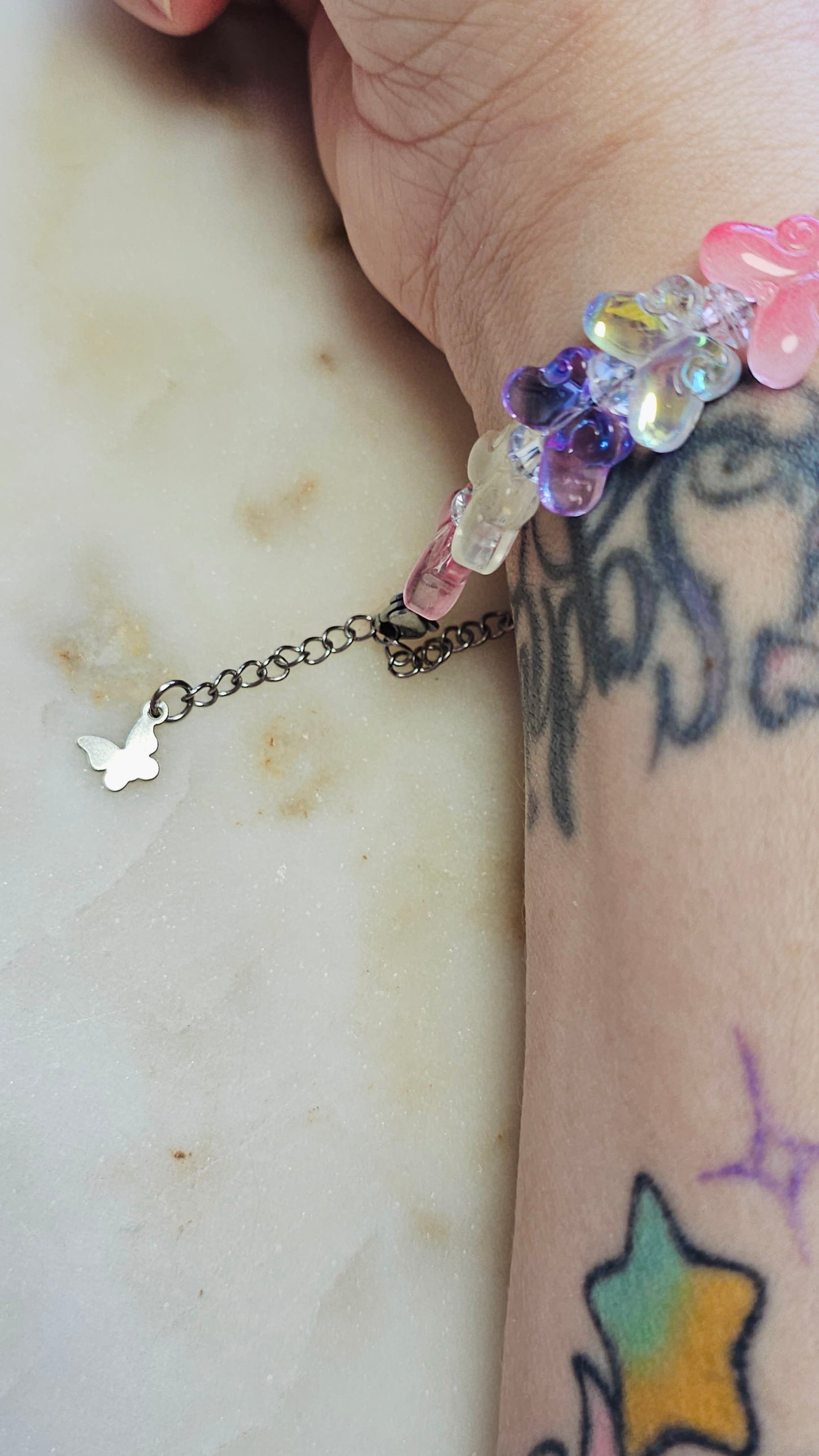 Color Shifting Glass Butterfly Bracelet | Adjustable Bracelet | Heart Jewelry | Raver Bracelet | Girly Bracelet | Fairy Core