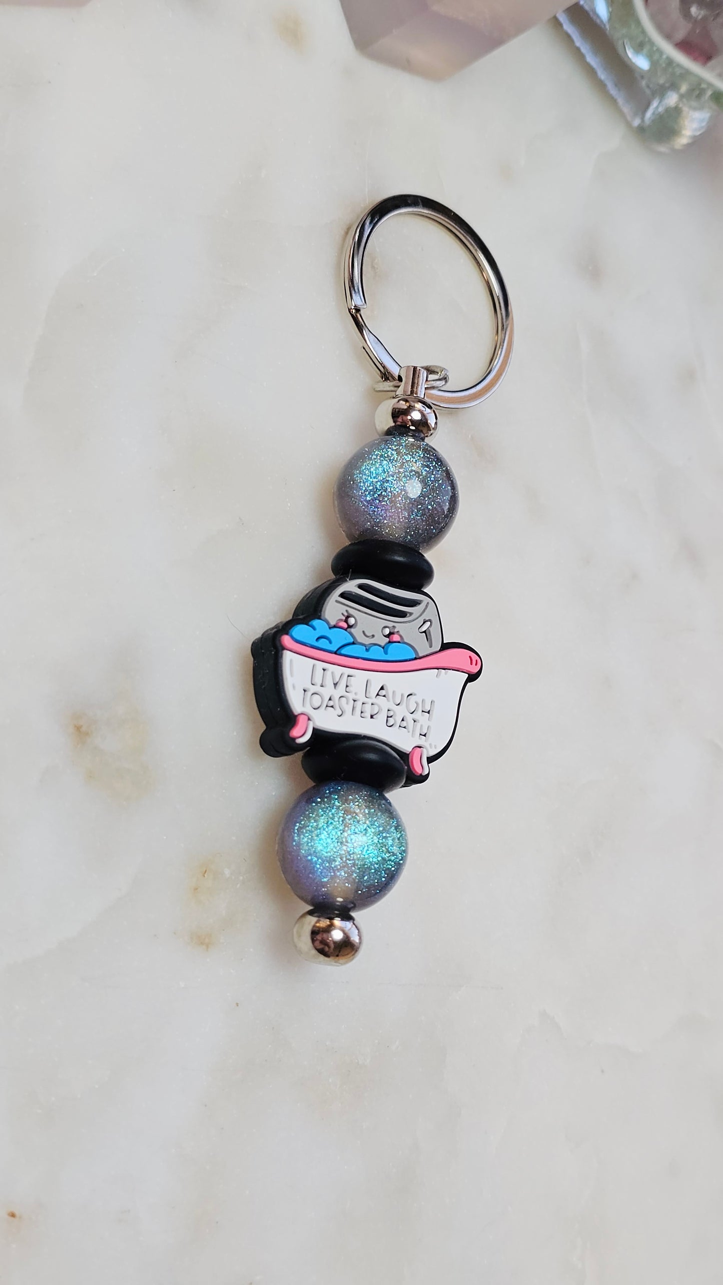 So Sparkly Live Laugh Toaster Bath Funny Keychain | Beaded Keychain | Sarcastic Gift | Bag Charm | Purse Accessory | Gift for Her