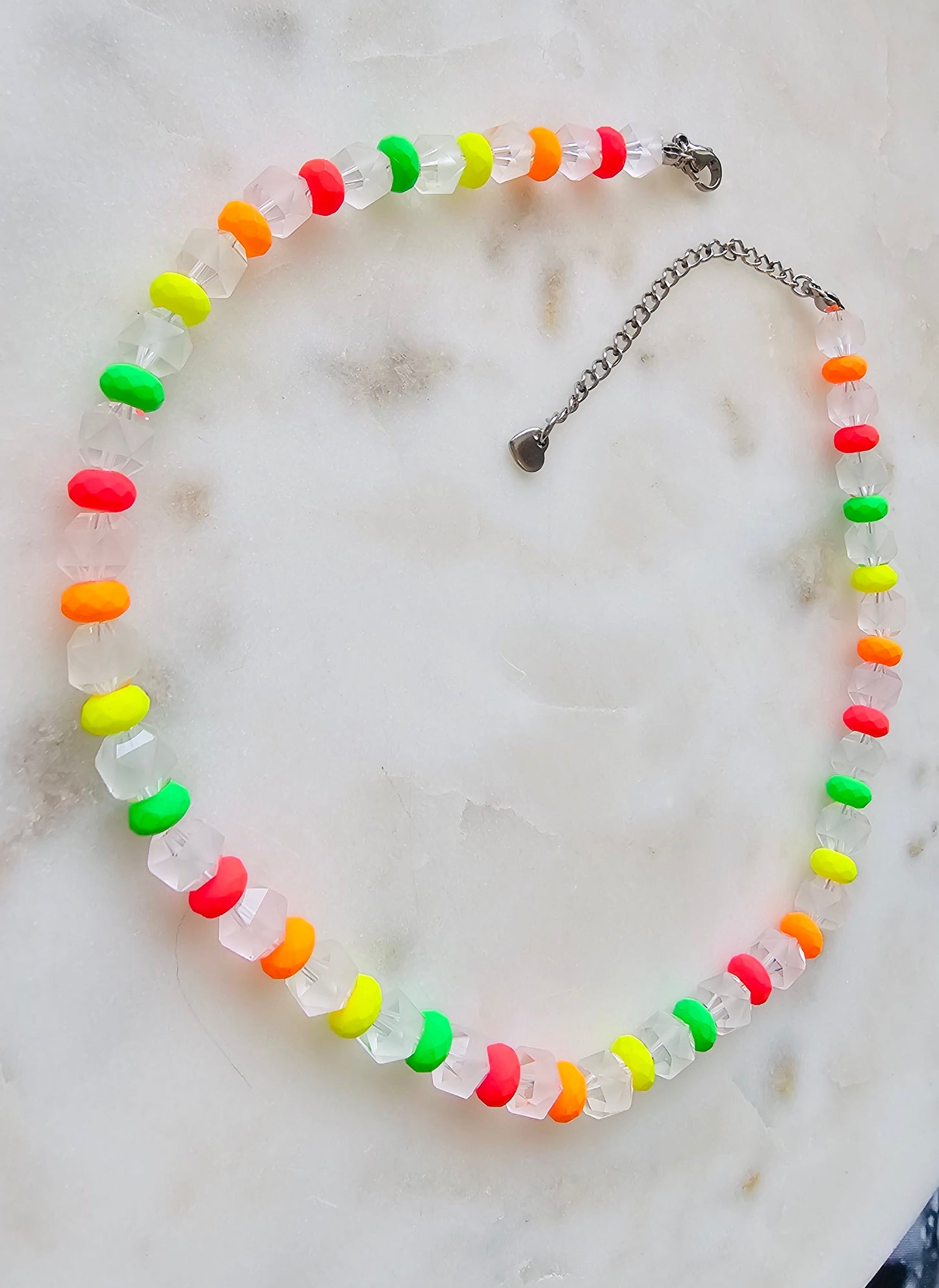 Neon Necklace | Neon Choker | Frosted Glass Matte Faceted 8 mm Beads with Czech Neon Beads | Beaded necklace | Summer Rave Necklace