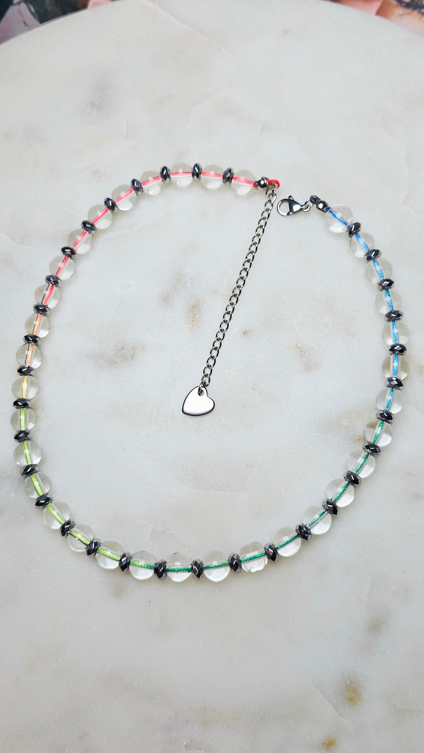 Rainbow Prism Necklace™ | Clear Quartz & Hematite Choker Adjustable | Rainbow Crystal Necklace | Healing Jewelry | Rave Jewelry | Stainless Steel