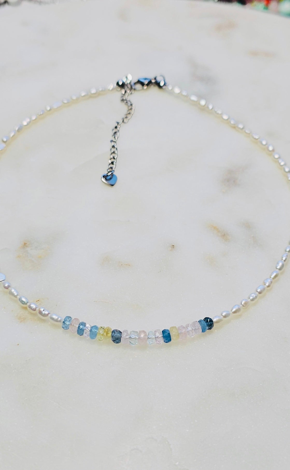 Dainty Pearl and Morganite Choker Necklace | Summer Feminine Necklace | Freshwater Pearls | Dainty Choker | Summer Jewelry