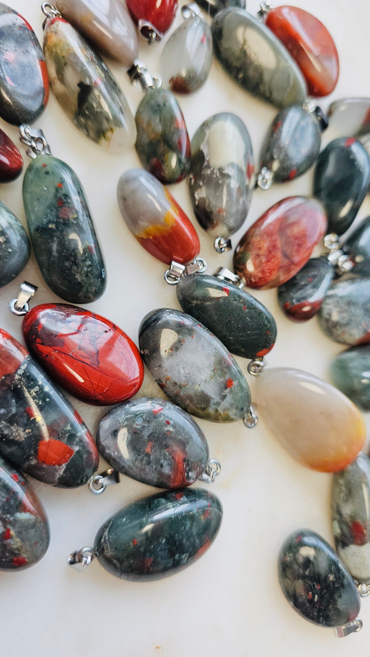 BloodStone Crystal Charm with Stainless Steel Chain | Mental Clarity Crystal Necklace | Long Chain 24”