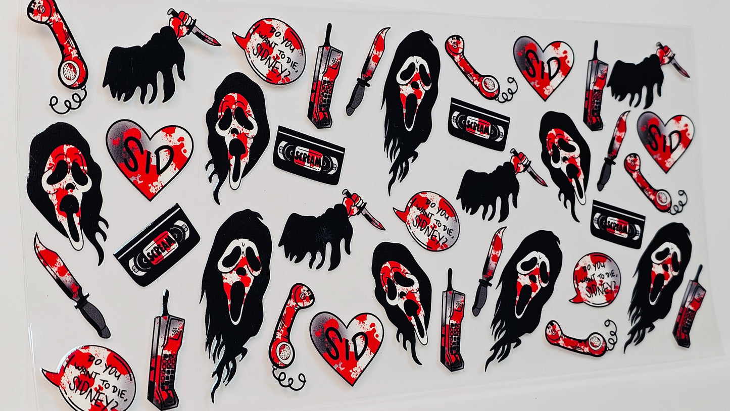 Scream Ghostface Halloween Hearts Horror Movie UVDTF Wrap 16 oz