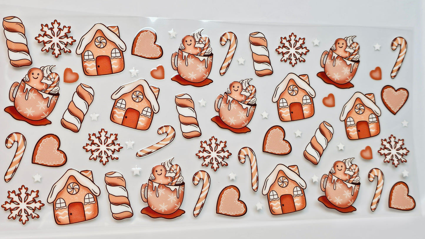 Christmas Hot Cocoa Gingerbread House Candy Cane UVDTF Wrap 16 oz