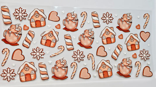 Christmas Hot Cocoa Gingerbread House Candy Cane UVDTF Wrap 16 oz