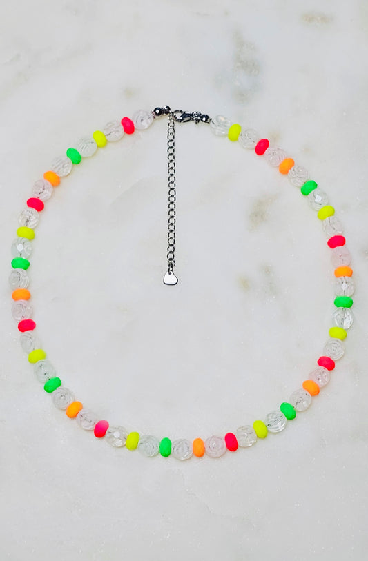 Etched Tiger Striped 8mm Beads Czech Neon Bead Spacers | Neon Beaded necklace | Summer Jewerly | Rave Choker | Fun Necklace