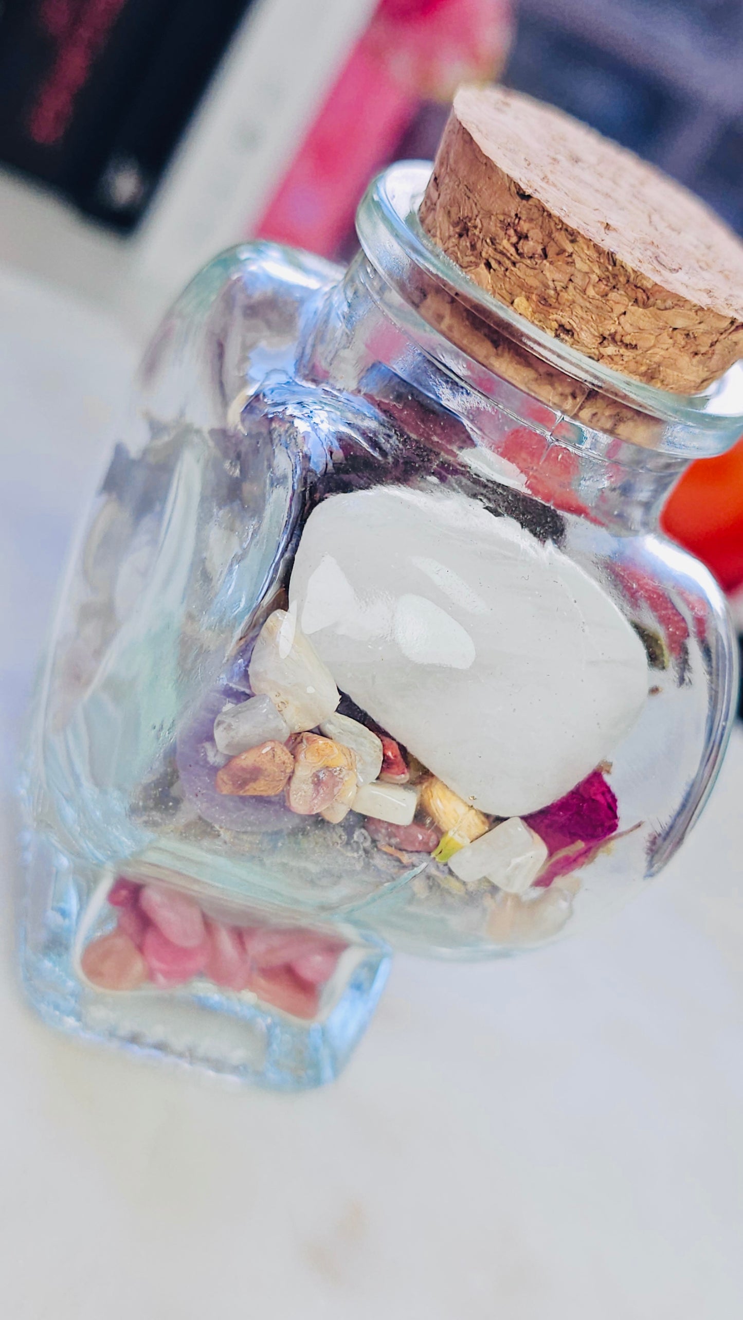 Petals of Healing™ Heart Glass Jar | Premade Self love and Rebirth Healing Jar | Crystal and Herb Healing | Intentional Healing