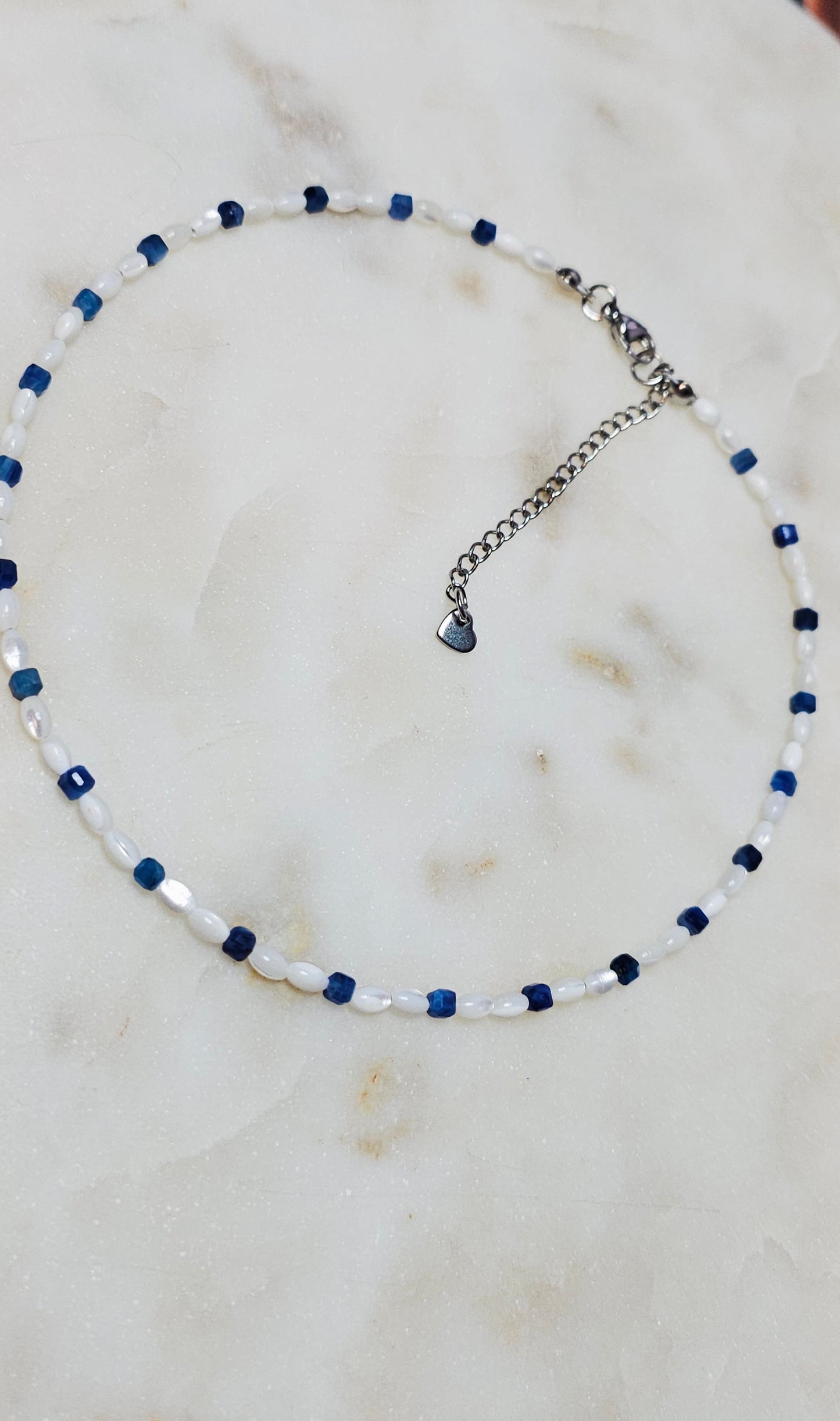 Ocean’s Peace™ Kyanite Dainty Pearl Choker Necklace | Truth & Clarity Crystal Jewelry | Crystal Necklace | Gift For Her | Feminine Jewelry