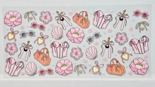 Girly 8 Ball Corset Flowers Bows UVDTF Wrap 16 oz