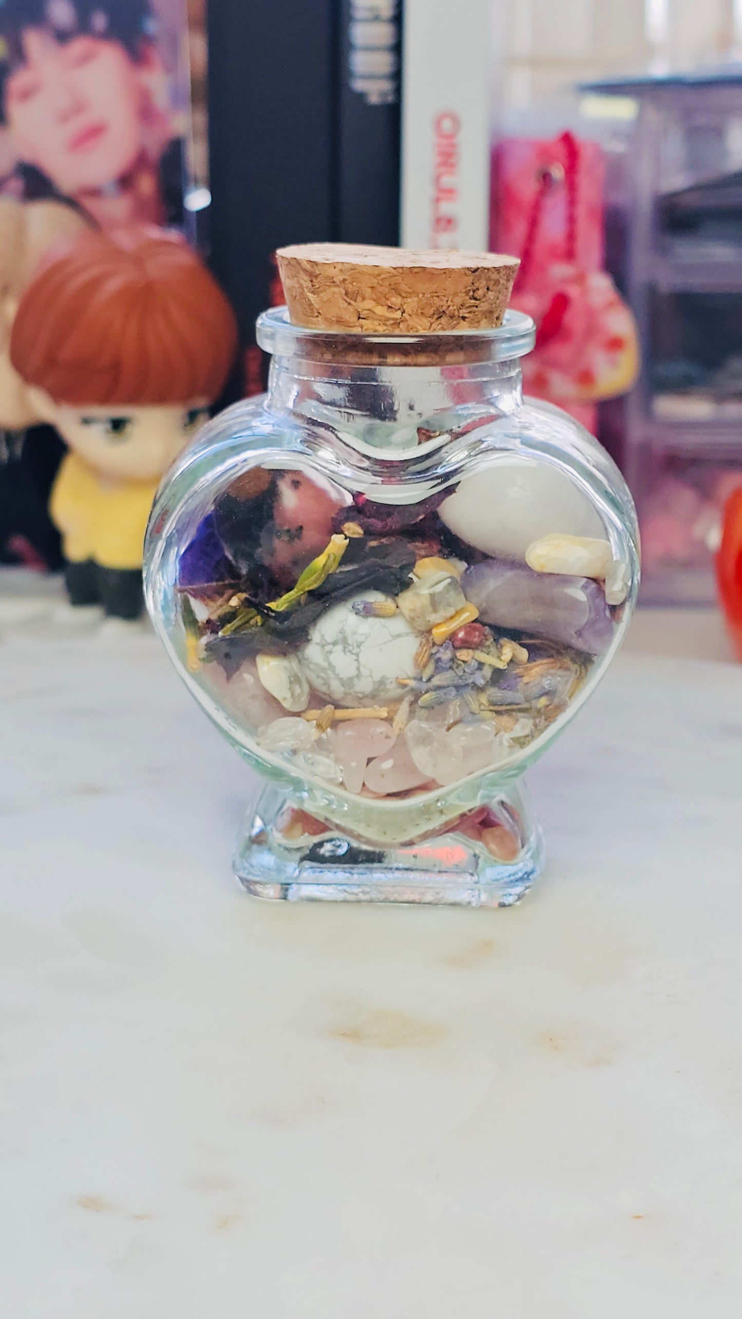 Petals of Healing™ Heart Glass Jar | Premade Self love and Rebirth Healing Jar | Crystal and Herb Healing | Intentional Healing