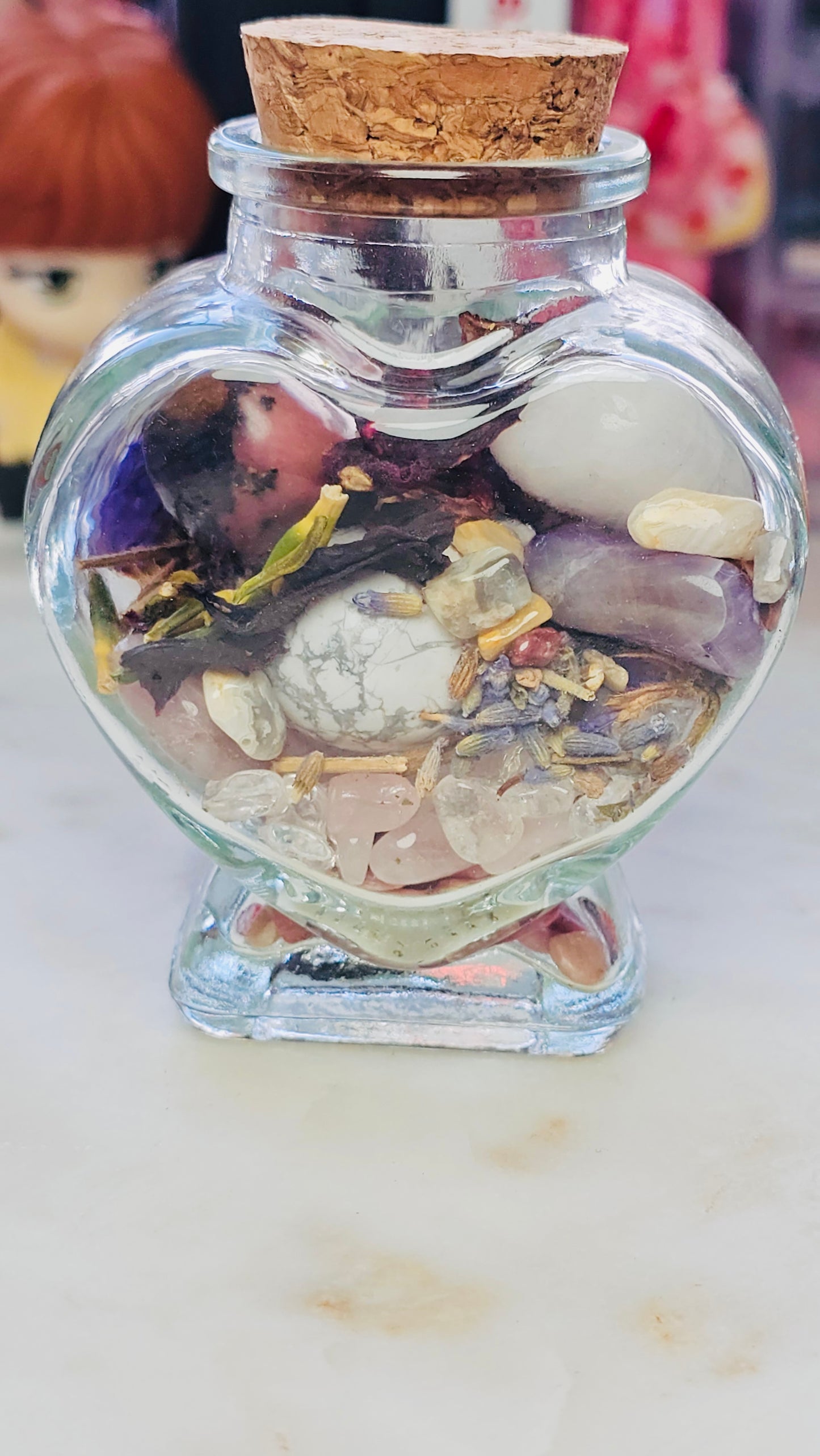 Petals of Healing™ Heart Glass Jar | Premade Self love and Rebirth Healing Jar | Crystal and Herb Healing | Intentional Healing