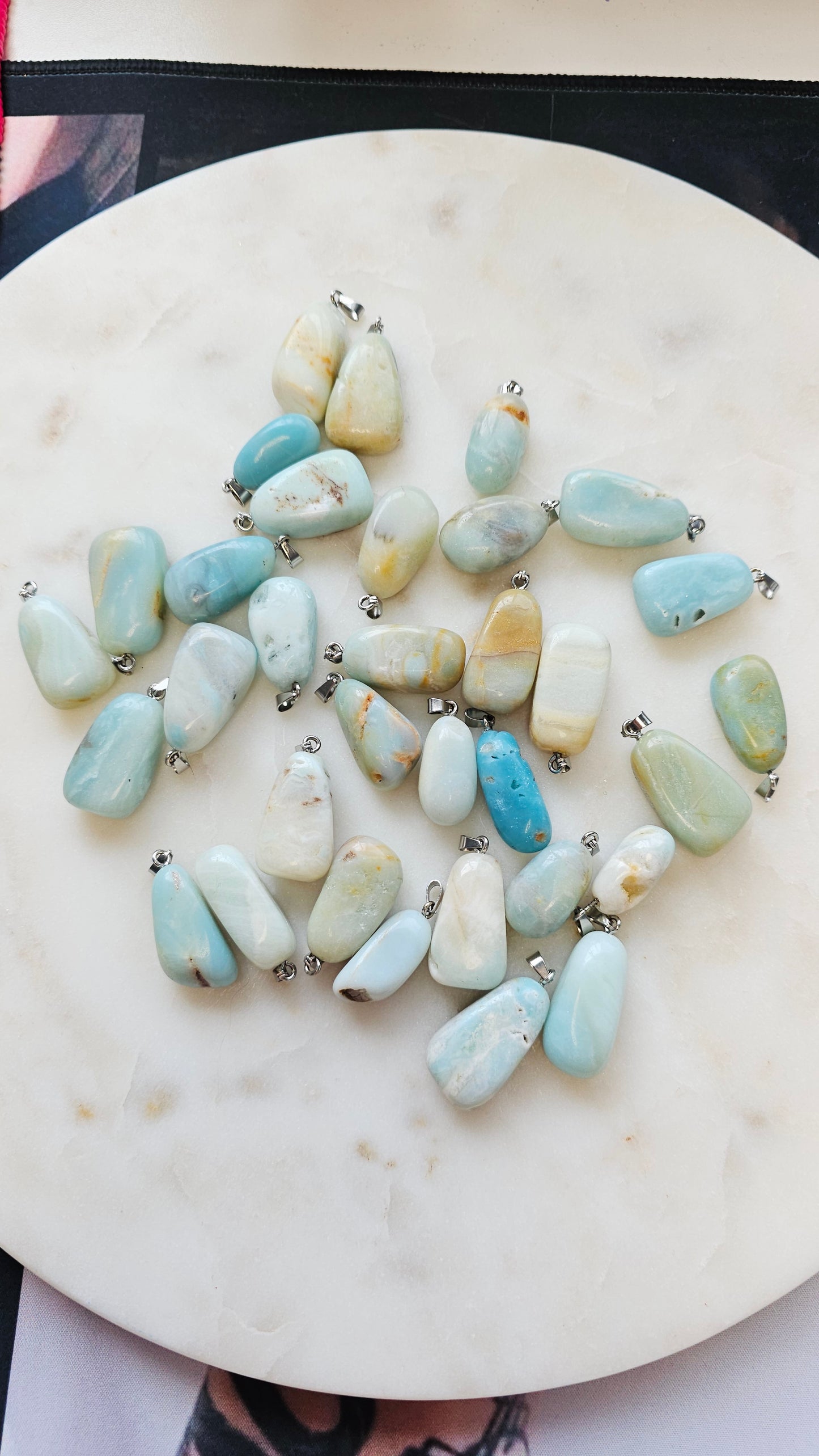 Amazonite Crystal Charm with Stainless Steel Chain | Calming Peaceful Beachy Necklace | Long Chain 24”