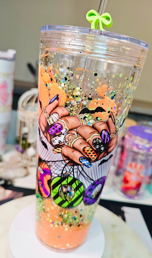 Halloween Nail Girlie Boo Tumbler / Lava Drip Cup / Glitter / UVDTF Wrap / Gift