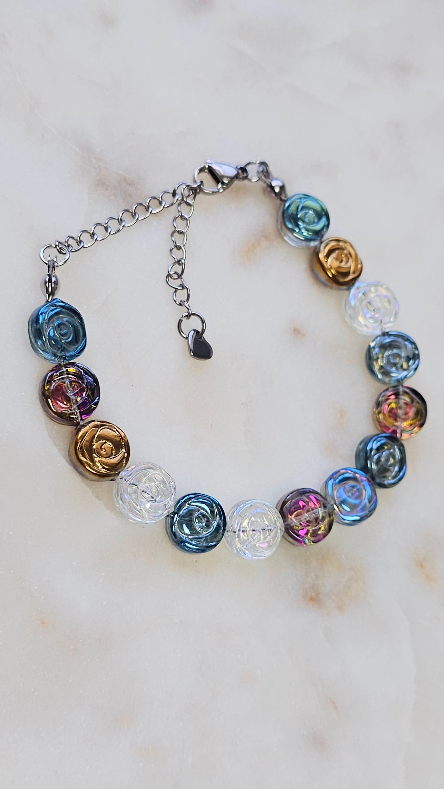 Color Shifting Glass Flowers Bracelet | Adjustable Bracelet | Heart Jewelry | Raver Bracelet | Girly Bracelet | Fairy Core