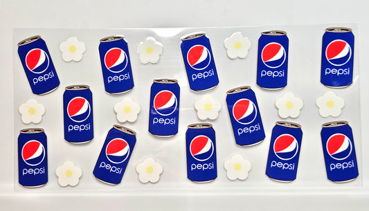 Blue Pepsi Soda with Flowers Drink UVDTF Wrap 16 oz