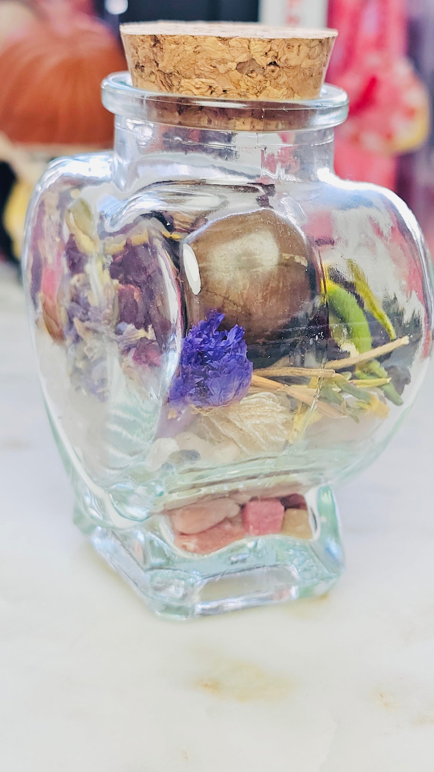 Petals of Healing™ Heart Glass Jar | Premade Self love and Rebirth Healing Jar | Crystal and Herb Healing | Intentional Healing