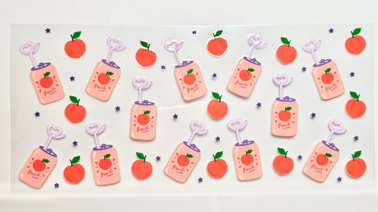 Girly Peach Soda with Heart Straw and Peaches Drink UVDTF Wrap 16 oz
