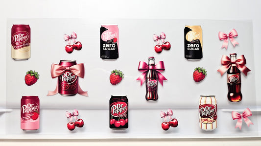 Dr Pepper Sodas with Bows Cherries & Strawberries Drink UVDTF Wrap 16 oz