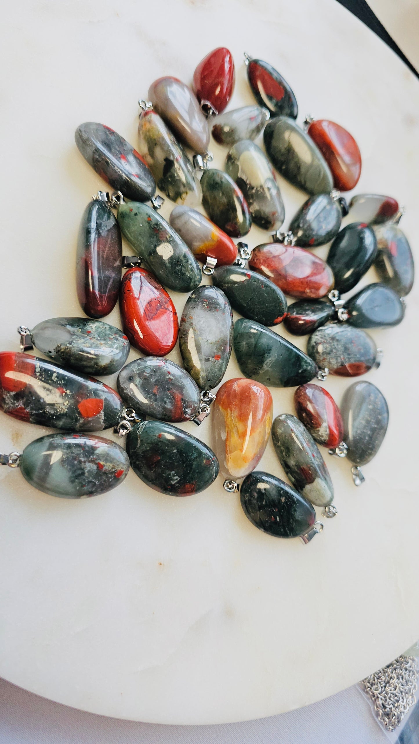 BloodStone Crystal Charm with Stainless Steel Chain | Mental Clarity Crystal Necklace | Long Chain 24”