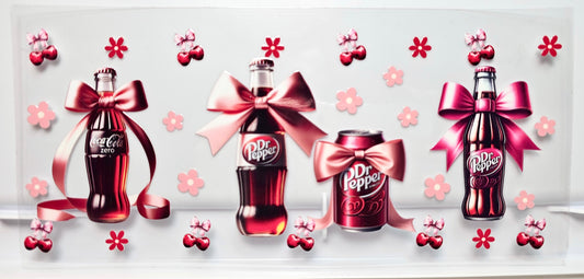 Dr Pepper Sodas with Bows Drink UVDTF Wrap 16 oz