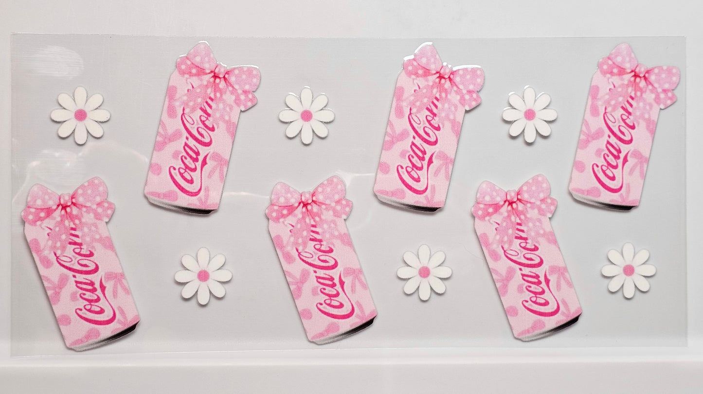 Coca Cola Pink with Bows Flowers Drink UVDTF Wrap 16 oz