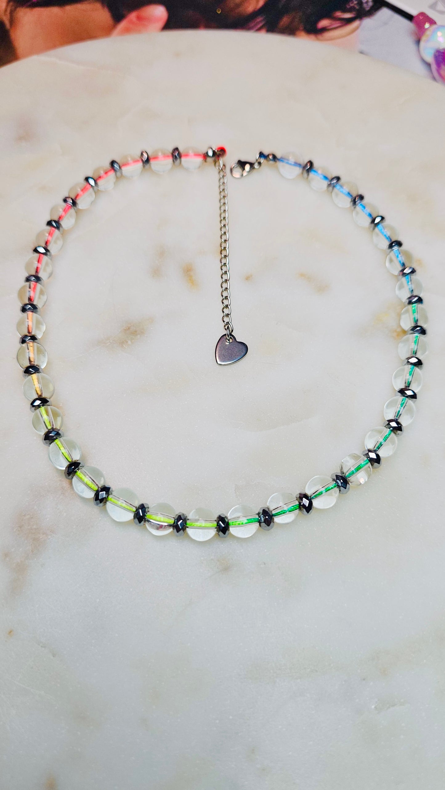 Rainbow Prism Necklace™ | Clear Quartz & Hematite Choker Adjustable | Rainbow Crystal Necklace | Healing Jewelry | Rave Jewelry | Stainless Steel