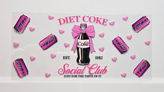 Diet Coke Cans and Bottle with Bows and Hearts Drink UVDTF Wrap 16 oz
